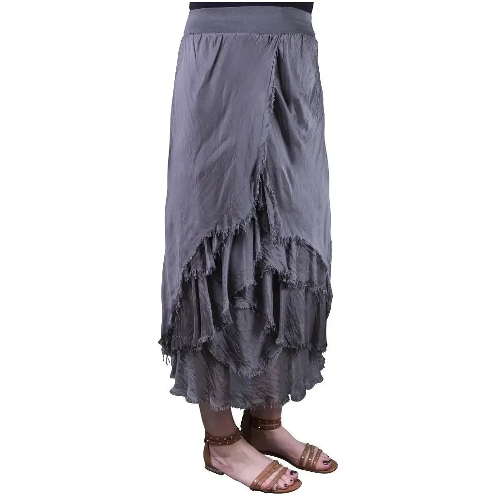 Anna Silk Cha Cha Skirt - Steel