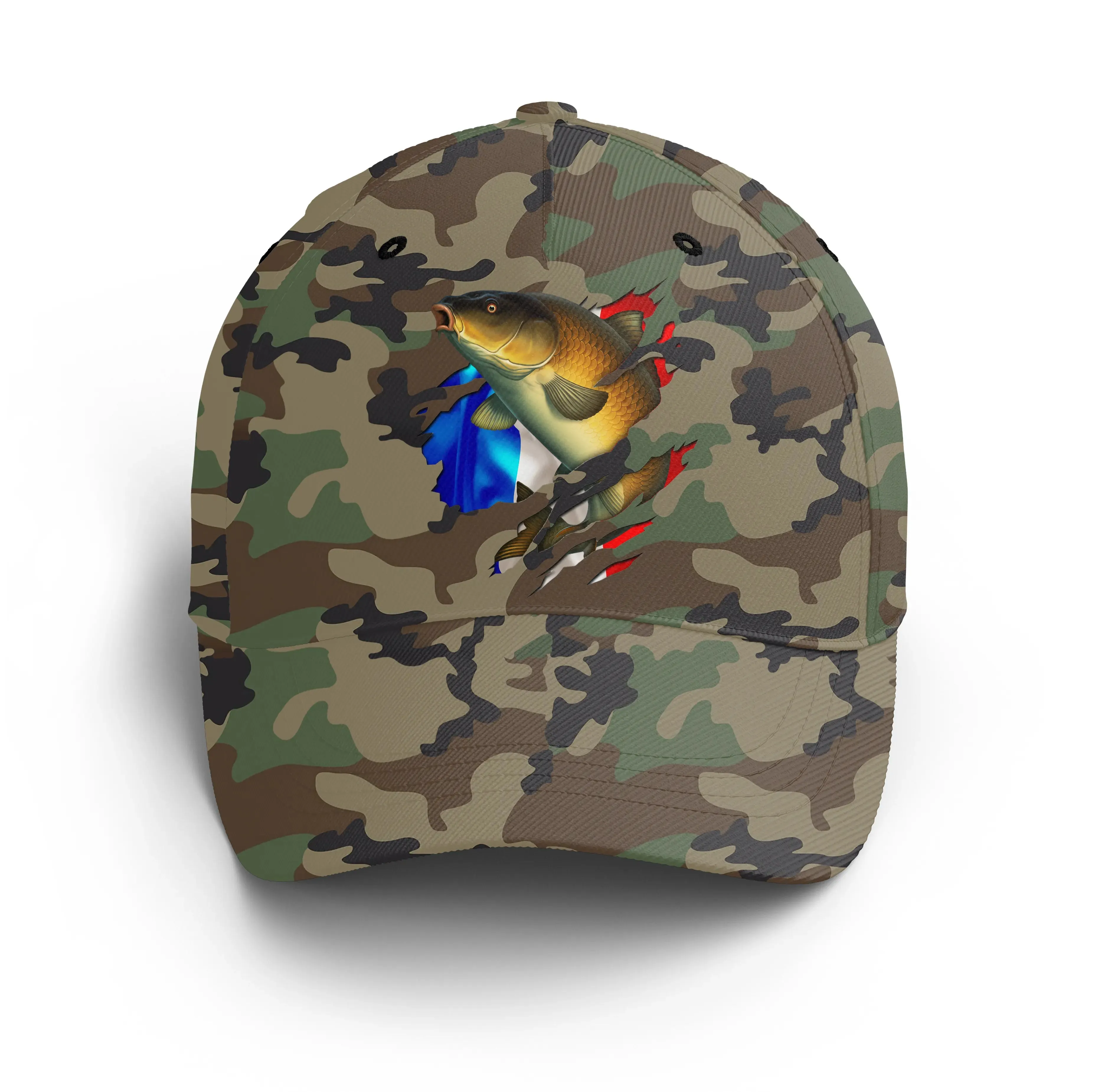 Chiptshirts - Casquette Pêcheur, Pêche de la Carpe, Cadeau Original Fans de Pêche, Motifs Camouflage, Drapeau France - CT01072214