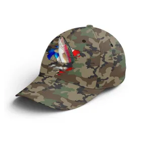 Chiptshirts - Casquette Pêcheur, Pêche de la Truite, Truite arc en Ciel, Cadeau Original Fans de Pêche, Motifs Camouflage, Drapeau France - CT01072222