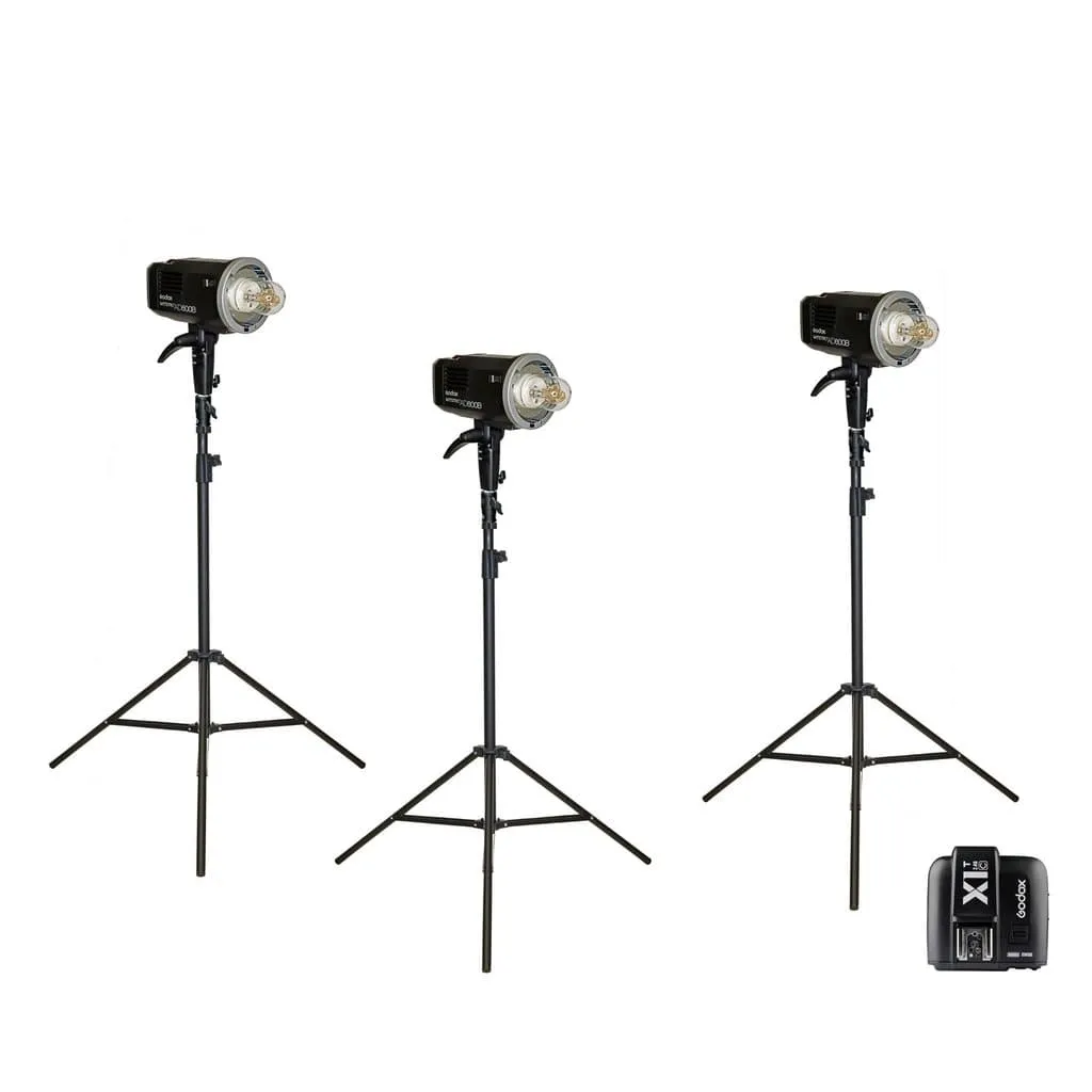 Godox 3 x AD600B Witstro TTL 2.4GHz Studio Flash Strobe Light & Stand Kit with X1 Trigger (Bowens)