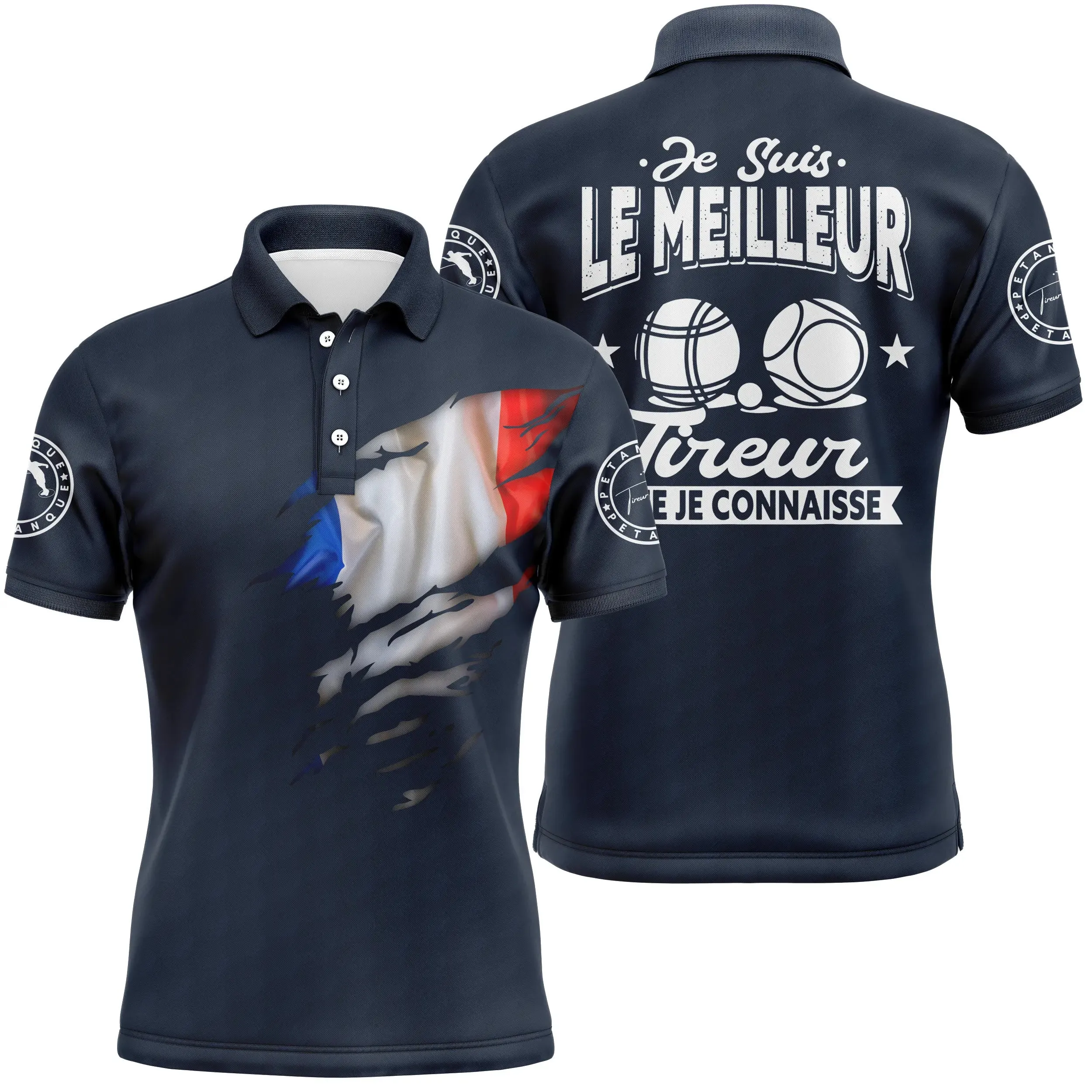 Polo Pétanque Homme Femme, Cadeau Humour Bouliste, Drapeau France, Le Meilleur Tireur - CT22122212