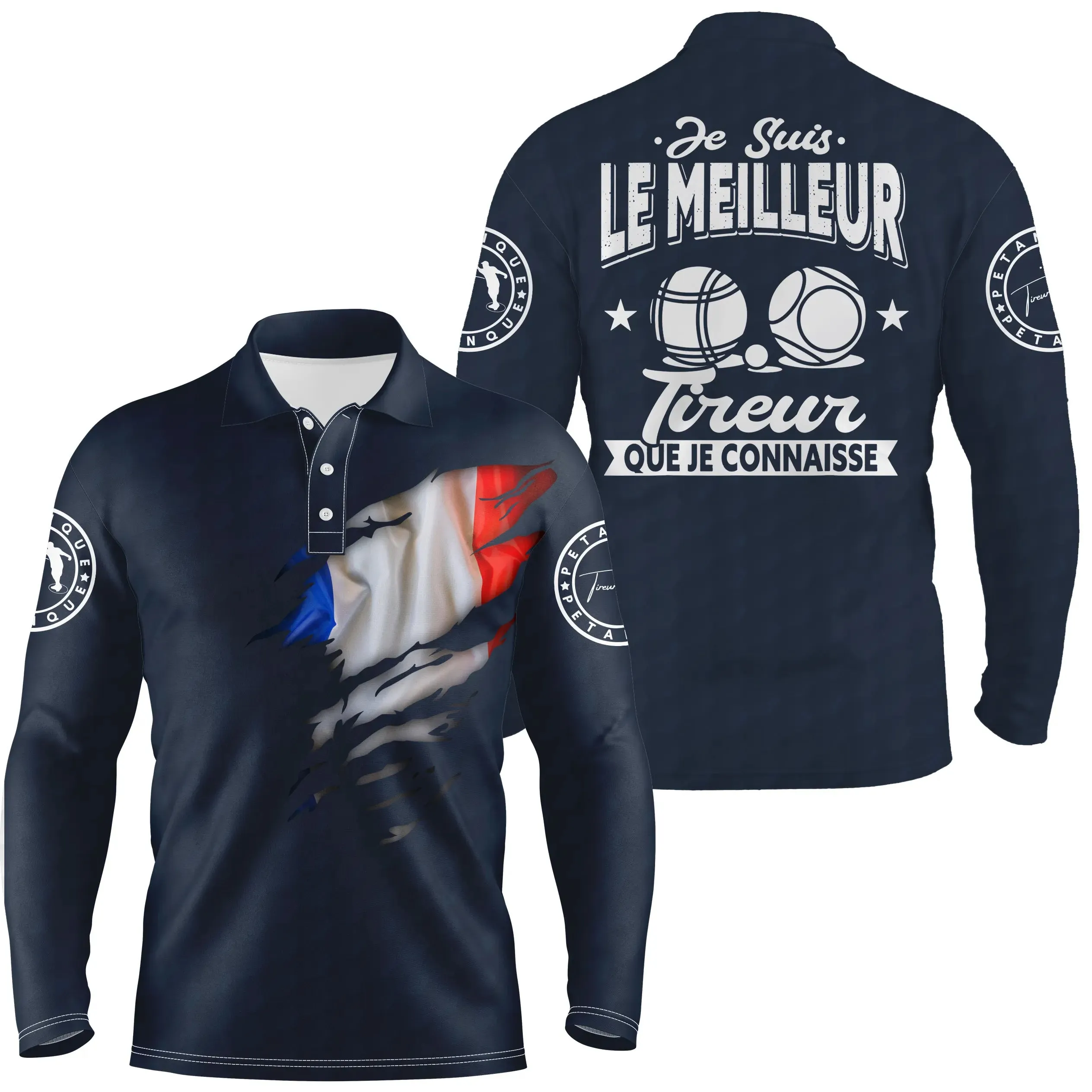 Polo Pétanque Homme Femme, Cadeau Humour Bouliste, Drapeau France, Le Meilleur Tireur - CT22122212