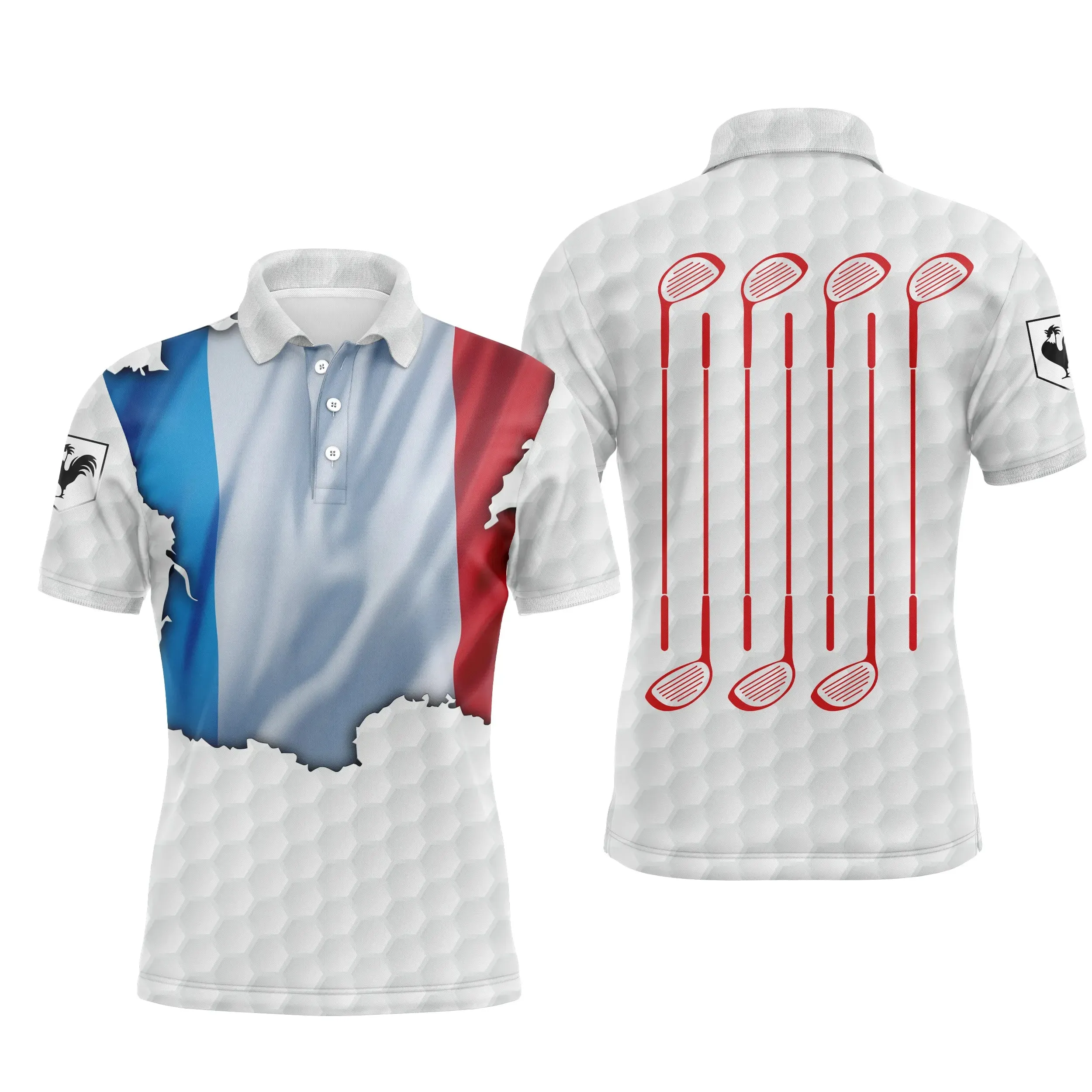 Polo Shirt pour Fan de Golf, Cadeau Original Golf, Polo à Séchage Rapide Homme Femme, Drapeau France, Club de Golf, Balle de Golf - CTS13052207