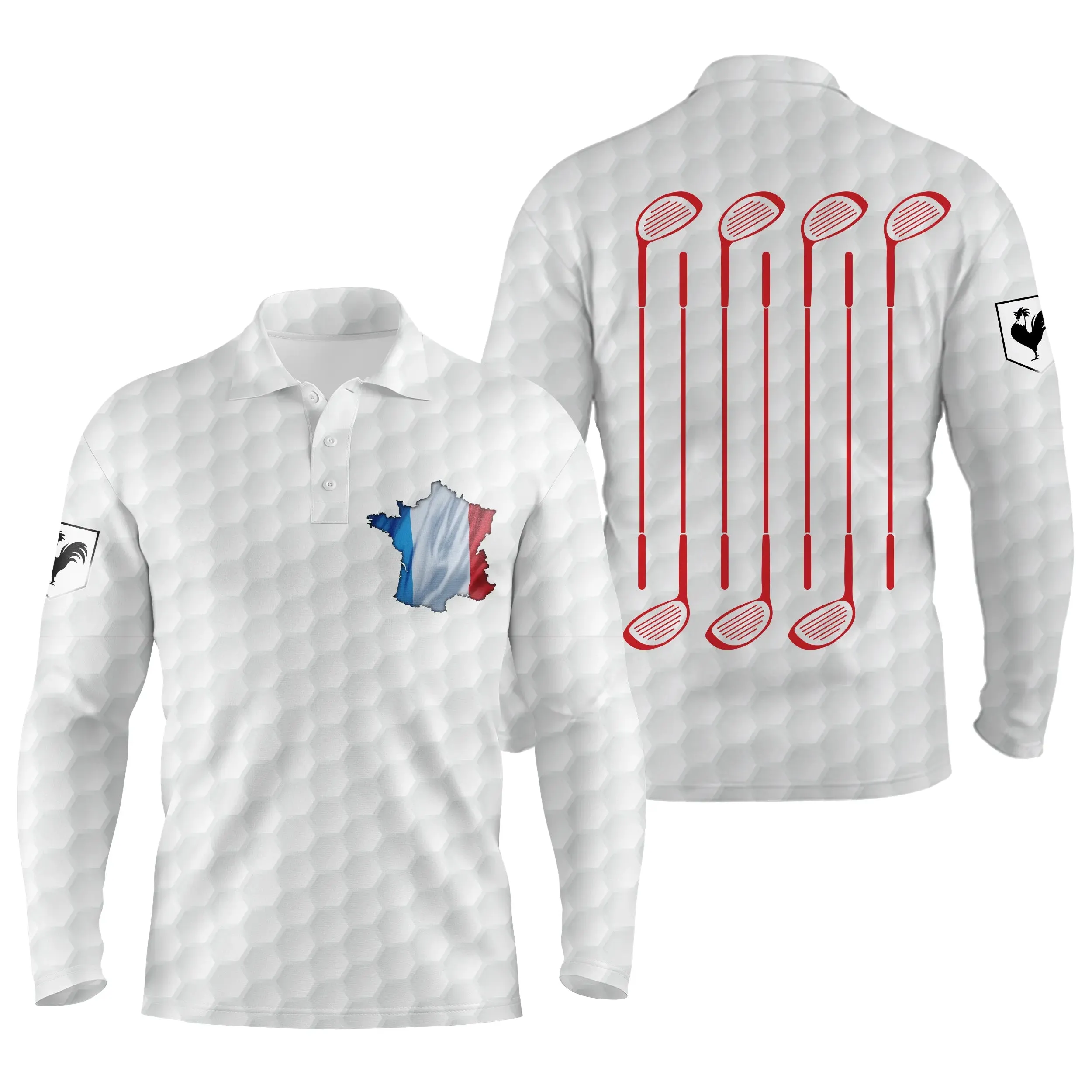 Polo Shirt pour Fan de Golf, Cadeau Original Golf, Polo à Séchage Rapide Homme Femme, Drapeau France, Club de Golf, Balle de Golf - CTS13052207