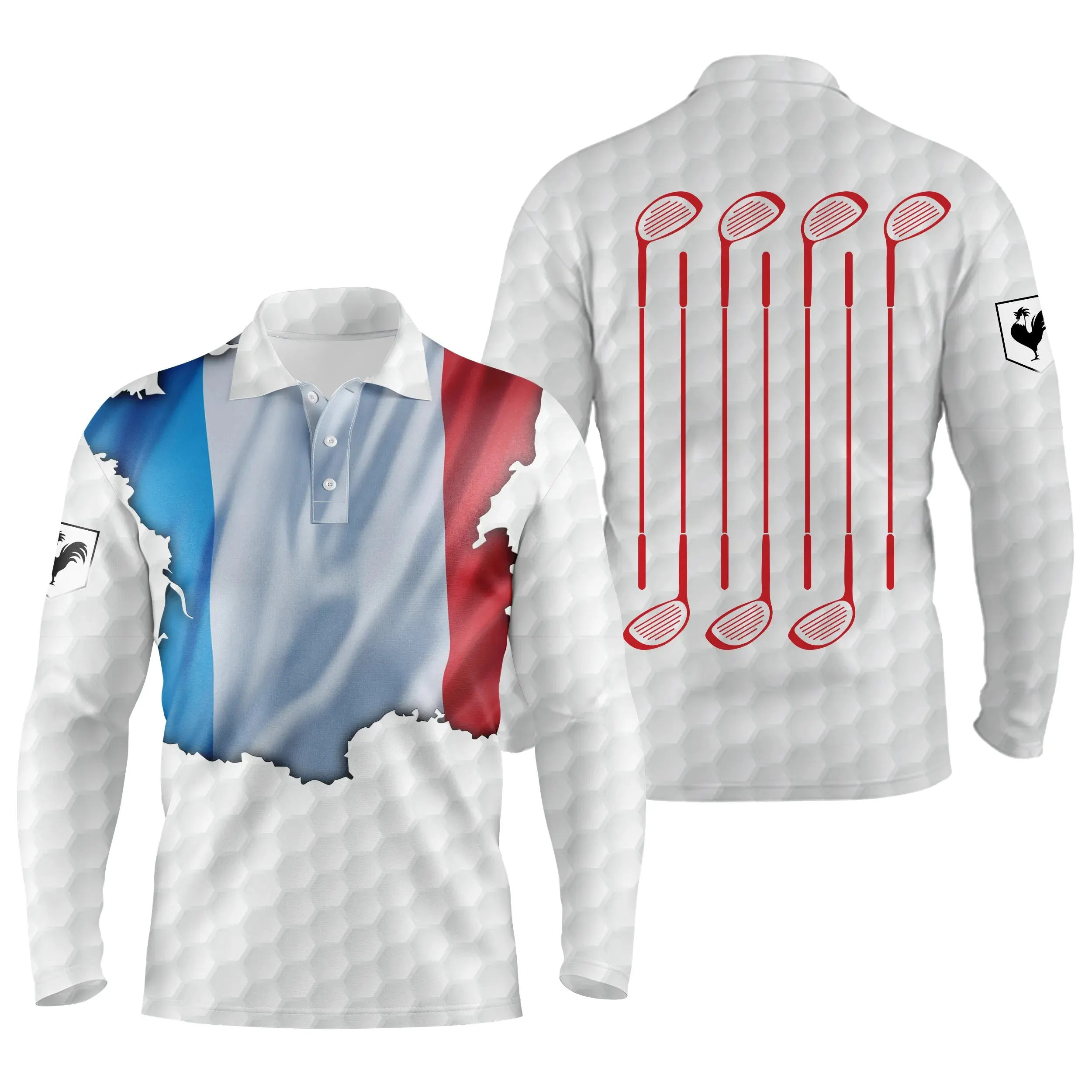 Polo Shirt pour Fan de Golf, Cadeau Original Golf, Polo à Séchage Rapide Homme Femme, Drapeau France, Club de Golf, Balle de Golf - CTS13052207