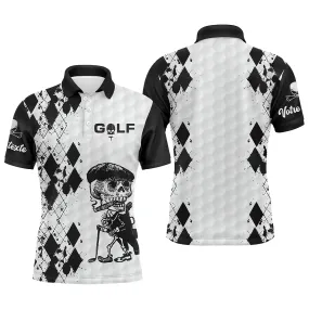 Polo Shirt Pour Homme et Femme, Cadeau Golfeur Personnalisé, Polo à Séchage Rapide, Impression Noir et Blanc Reaper - CTS10052206