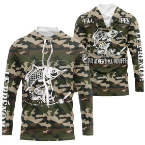 Pêche de la Carpe, Cadeau Original Pêcheur, Camouflage pour la Pêche, Tee shirt Personnalisé, Y'a Que Les Carpes Qui Aiment Ma Bouffe - CTS26042211