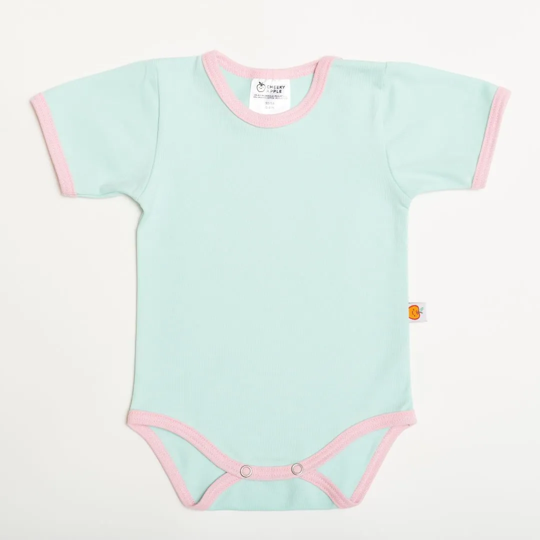 Short-sleeve baby body "Spearmint/Baby Pink"